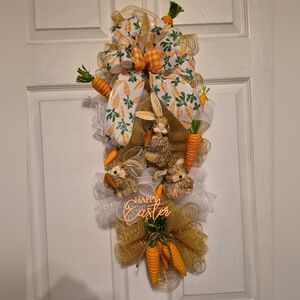 Easter Wreath Swag , Bunnies & Carrots Door Or Wall Decor
